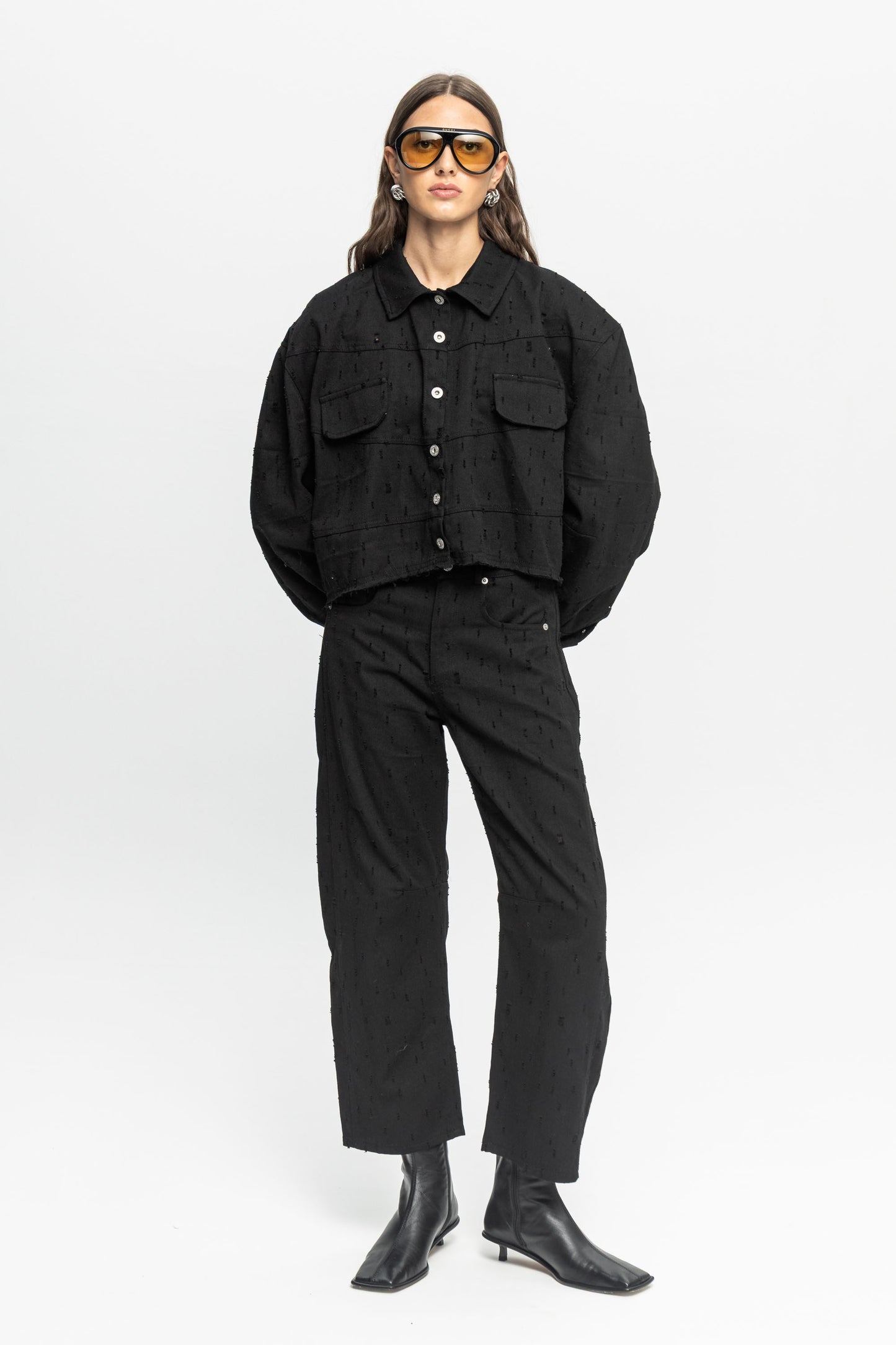 Black Denim Pants-Black and Black