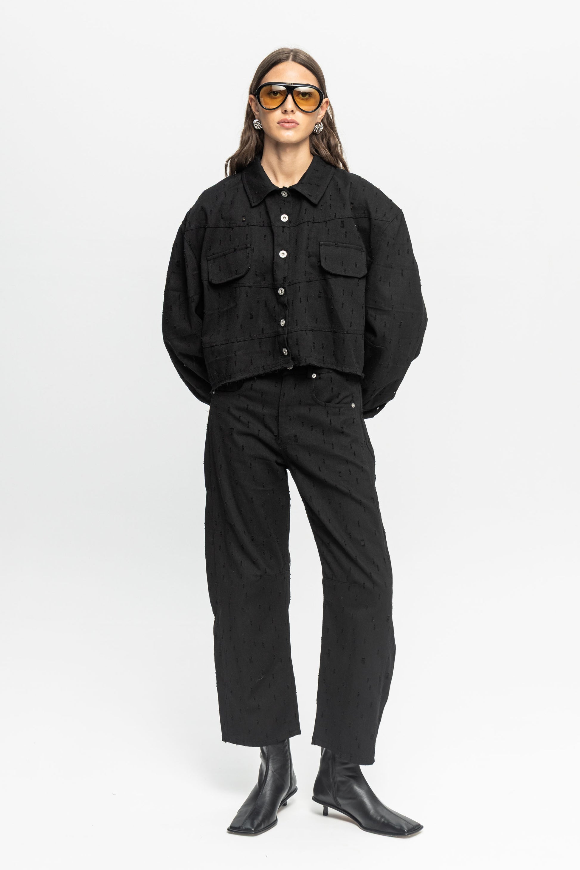Black Denim Pants-Black and Black