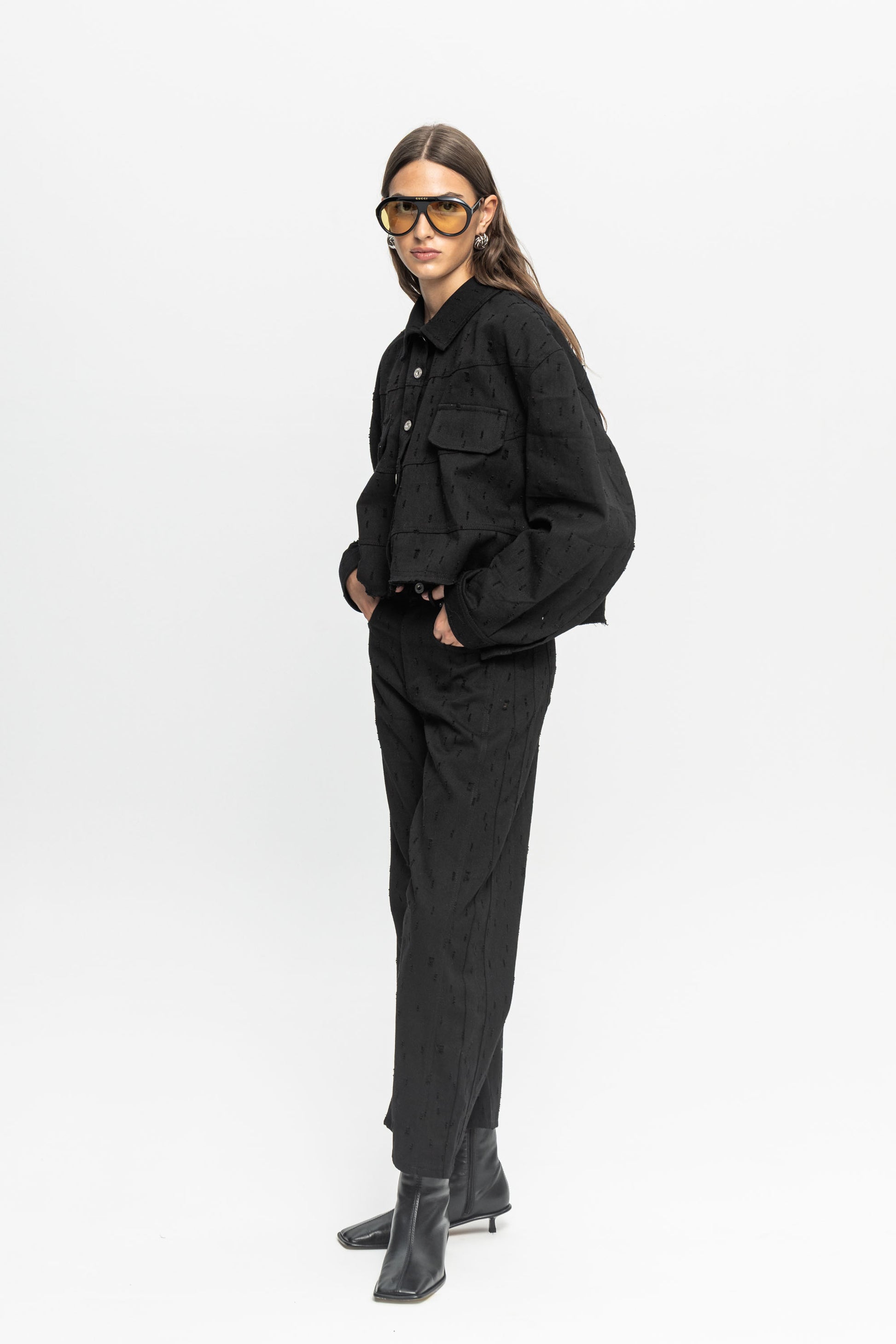 Black Denim Jacket-Black and Black
