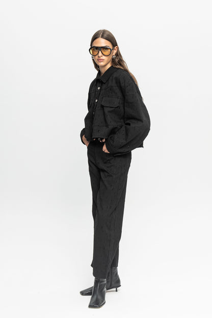 Black Denim Jacket-Black and Black