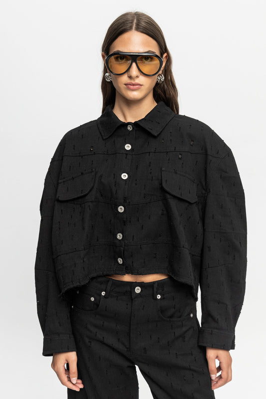 Black Denim Jacket-Black and Black