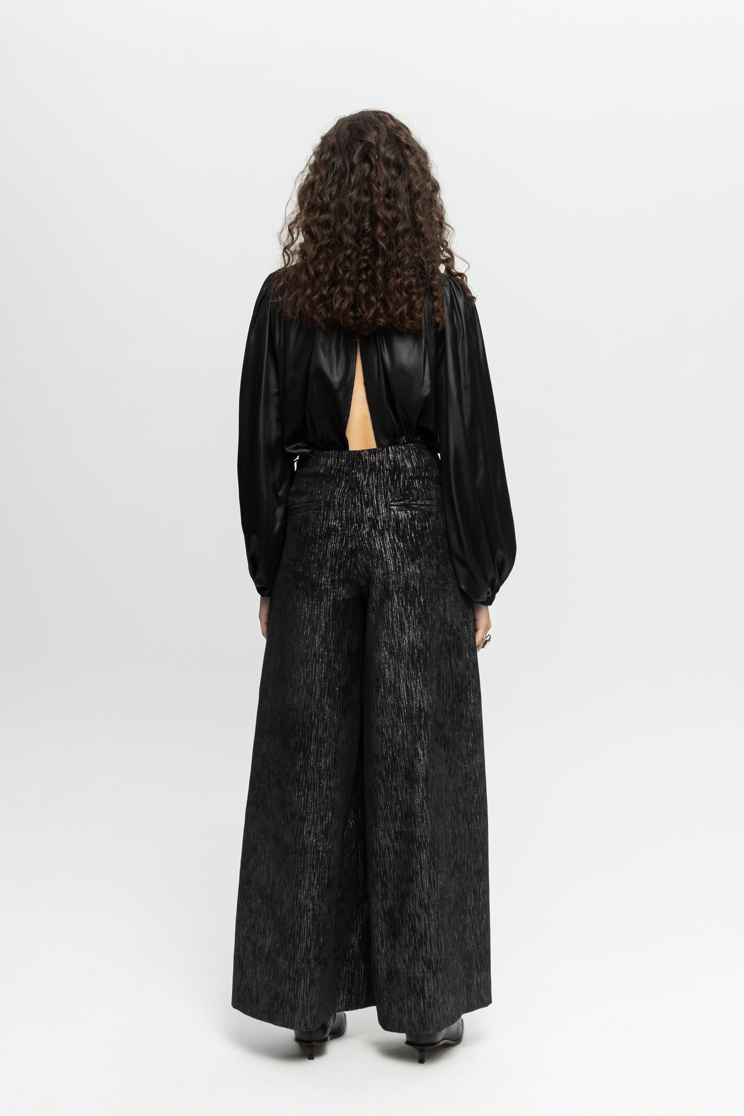 Metallic Wide Pants-Black and Black