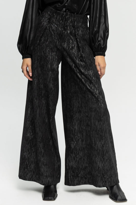 Metallic Wide Pants-Black and Black
