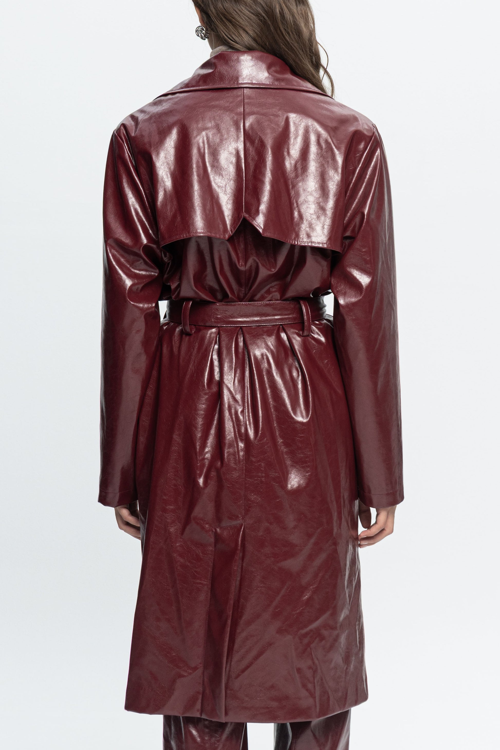 Burgundy Leather Coat-Black and Black