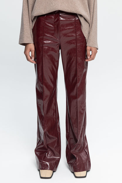 Burgundy Leather Trousers-Black and Black