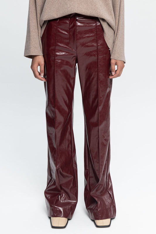 Burgundy Leather Trousers-Black and Black