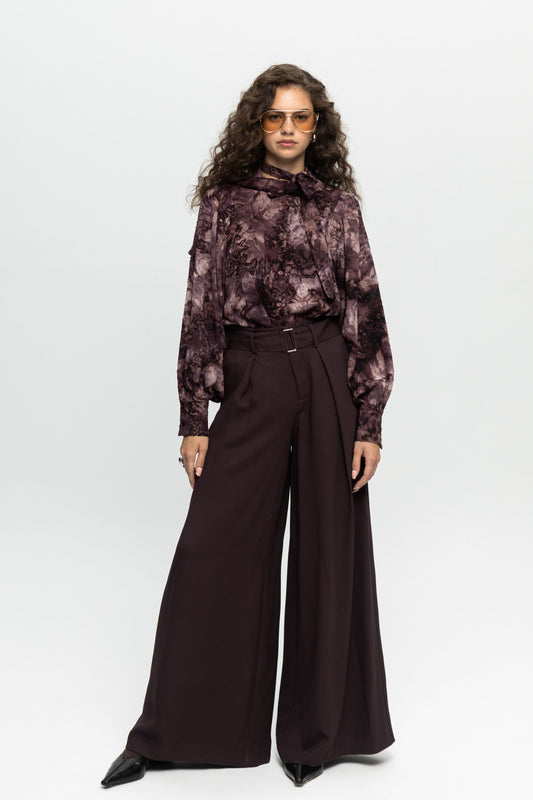 Plum Pleated Trousers-Black and Black