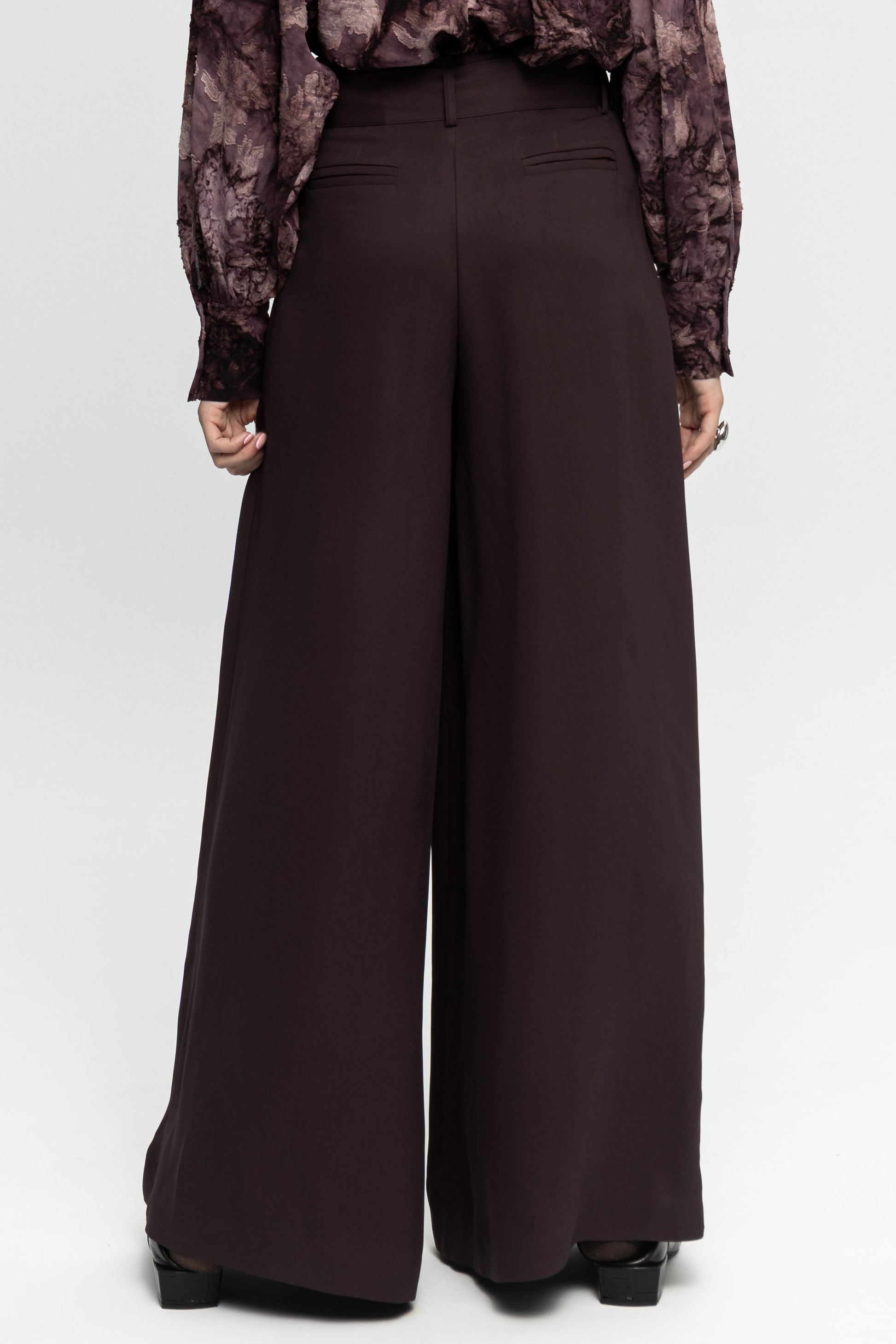 Plum Pleated Trousers-Black and Black