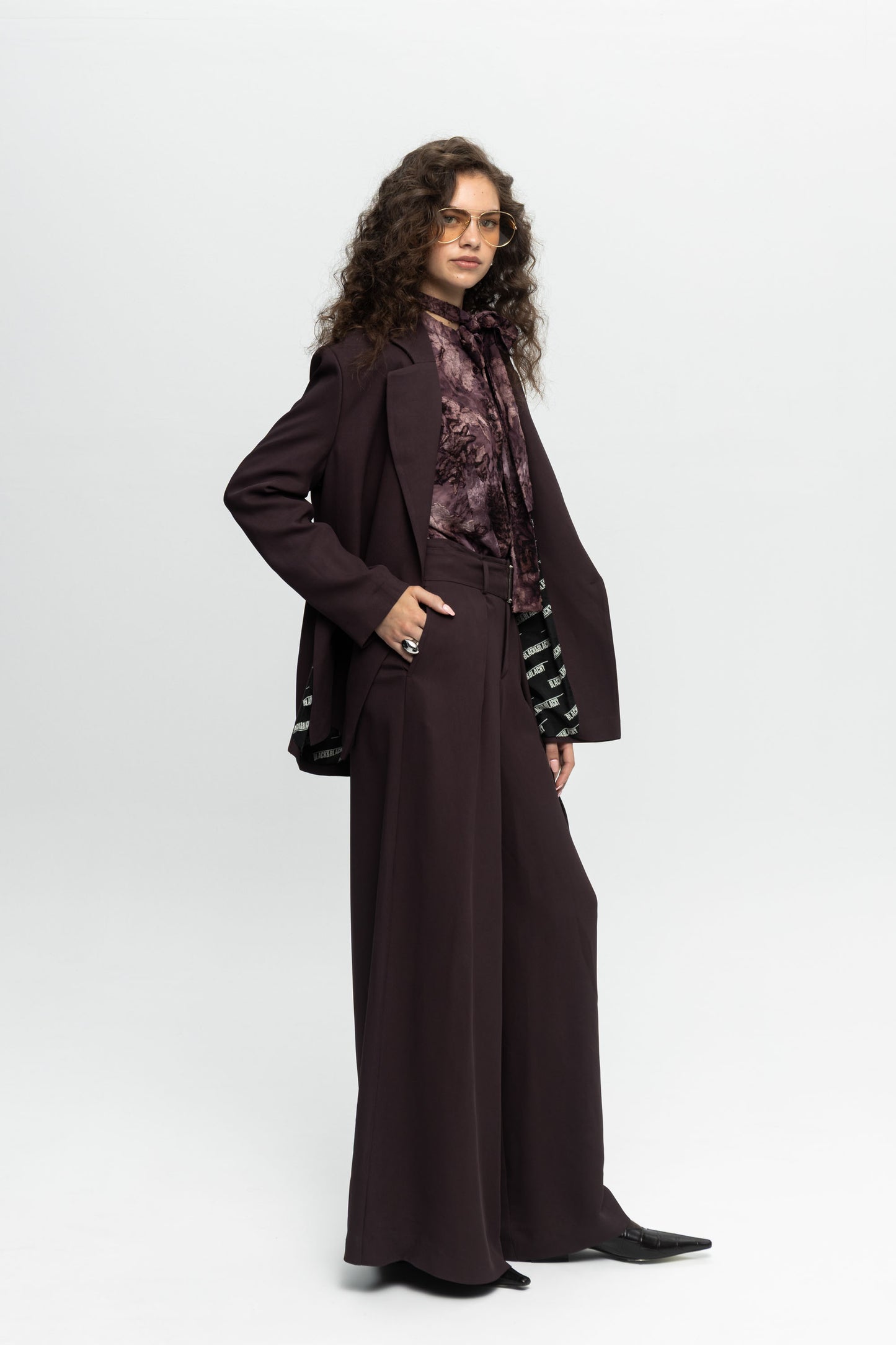 Plum Pleated Trousers-Black and Black