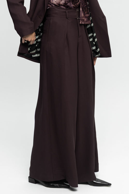 Plum Pleated Trousers-Black and Black