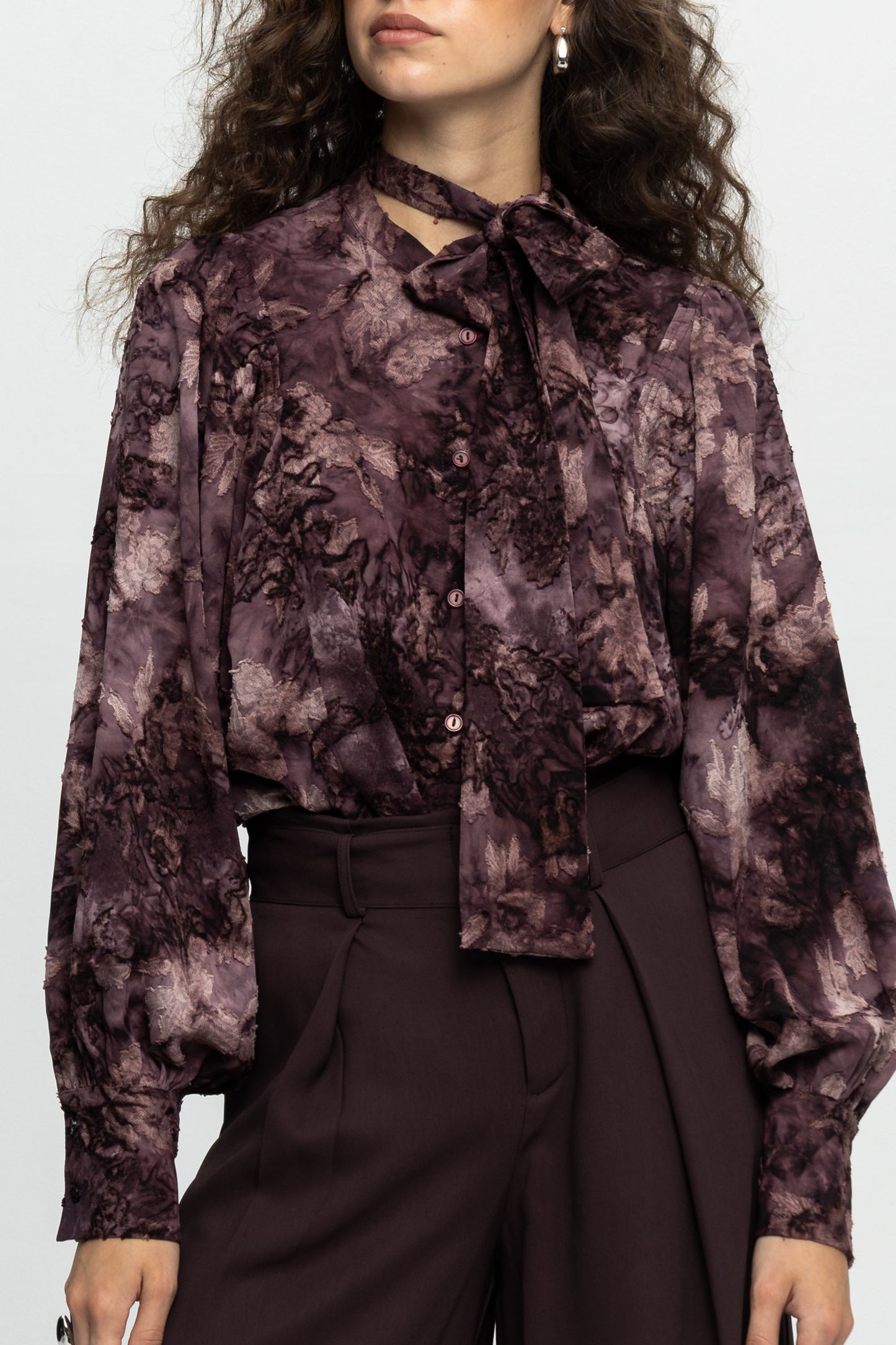 Textured Bow Shirt-Black and Black