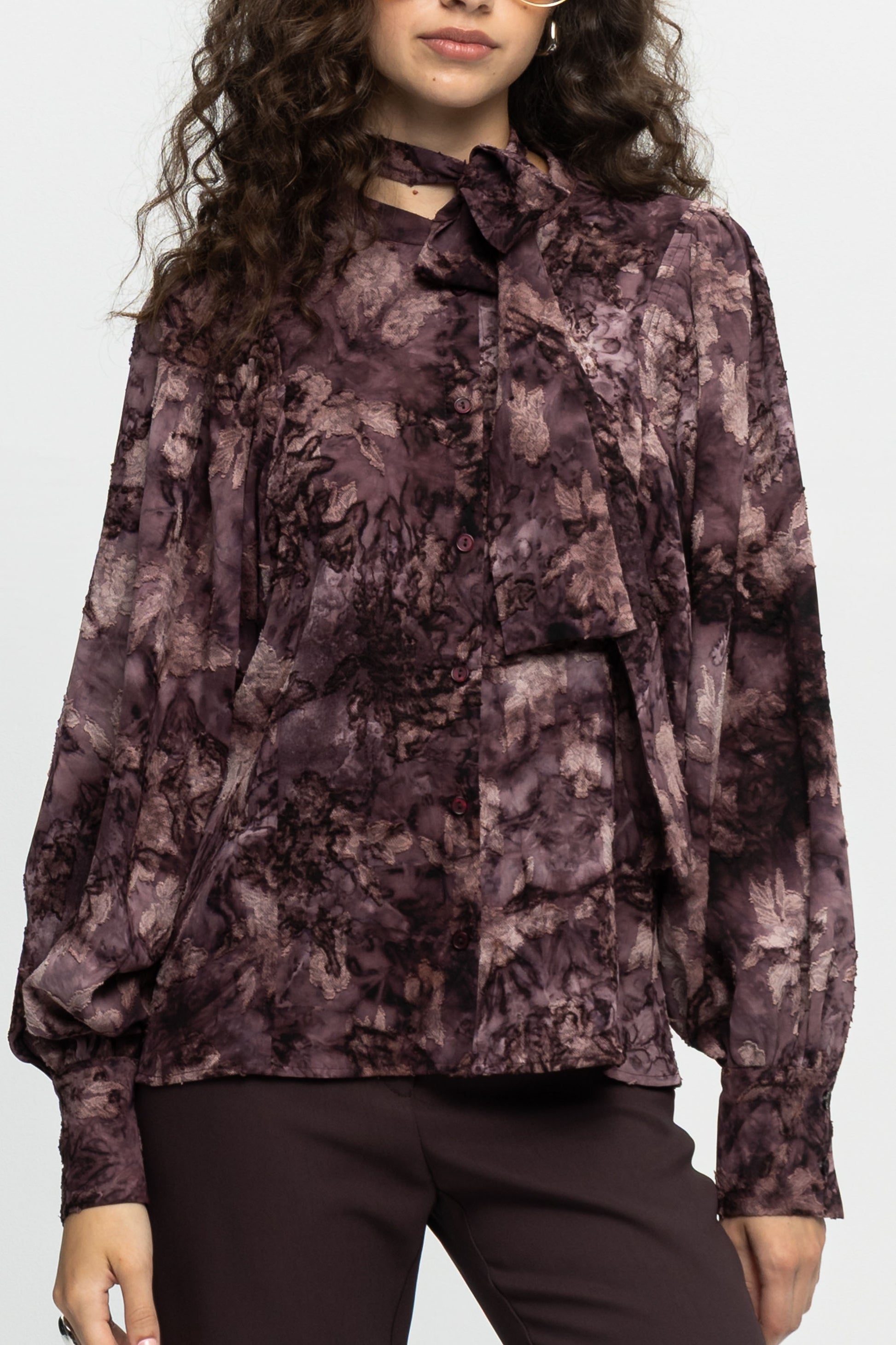Textured Bow Shirt-Black and Black