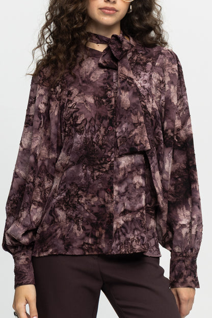 Textured Bow Shirt-Black and Black
