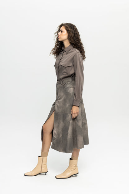 Suede Patchwork Skirt-Black and Black