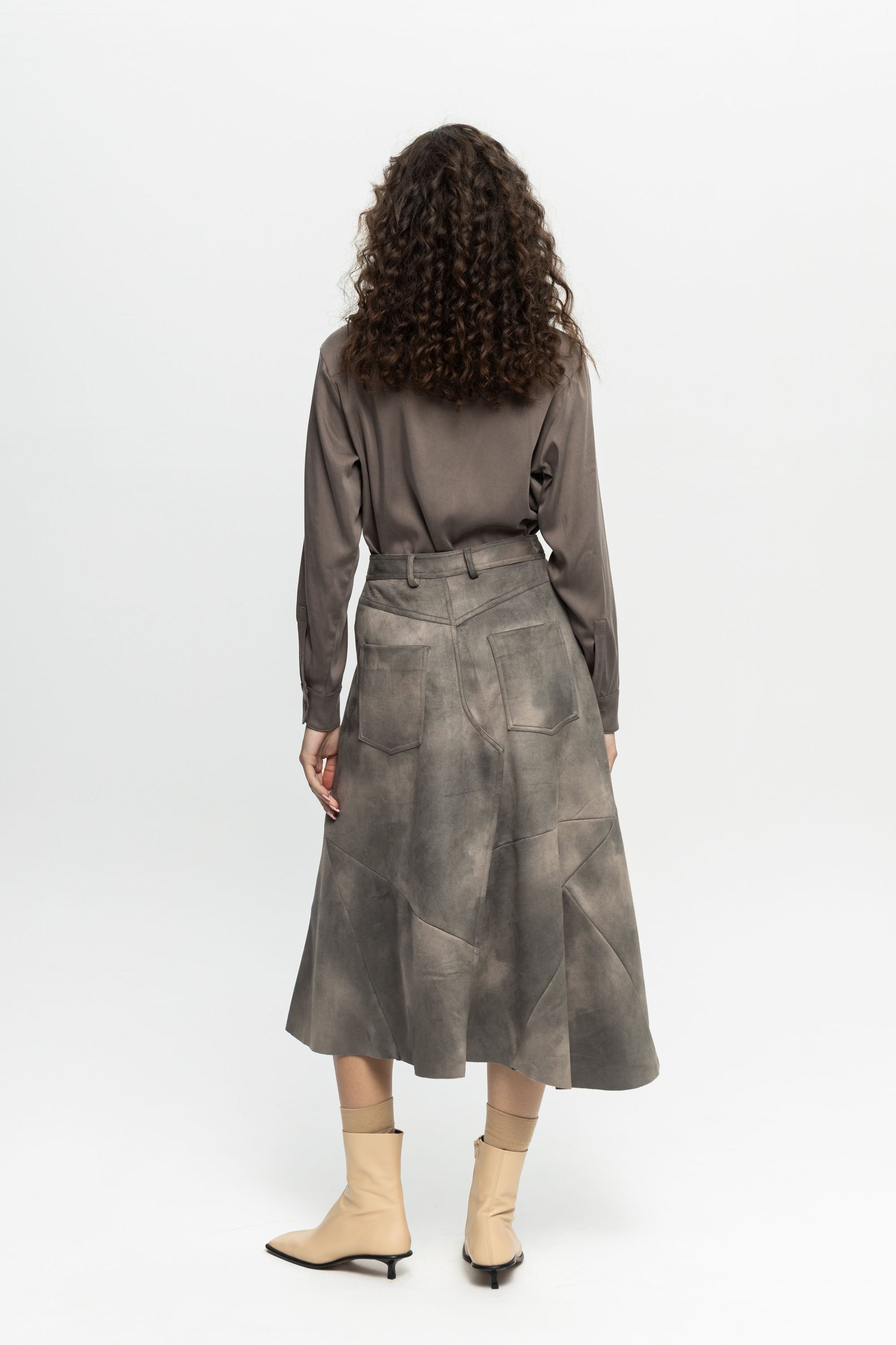 Suede Patchwork Skirt-Black and Black
