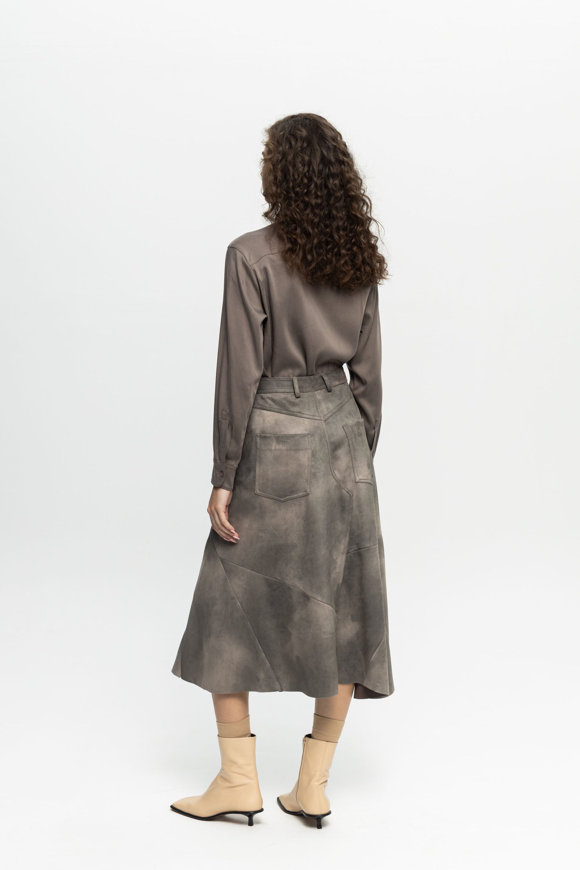 Suede Patchwork Skirt-Black and Black
