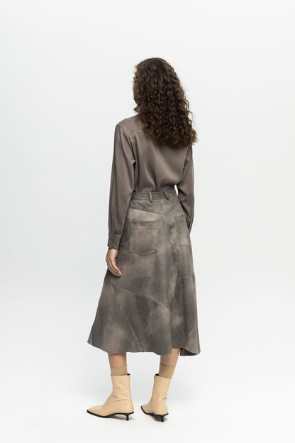 Suede Patchwork Skirt-Black and Black