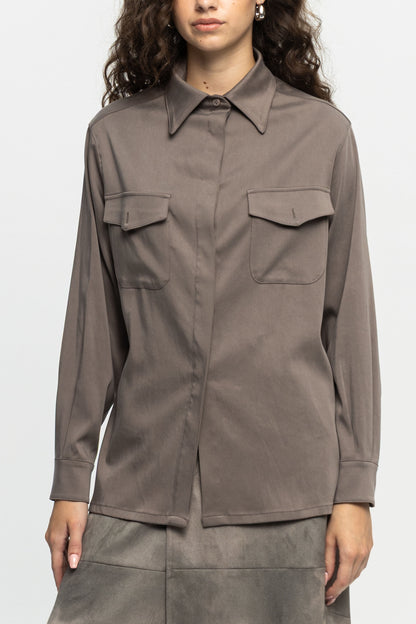 Taupe Pocket Shirt-Black and Black