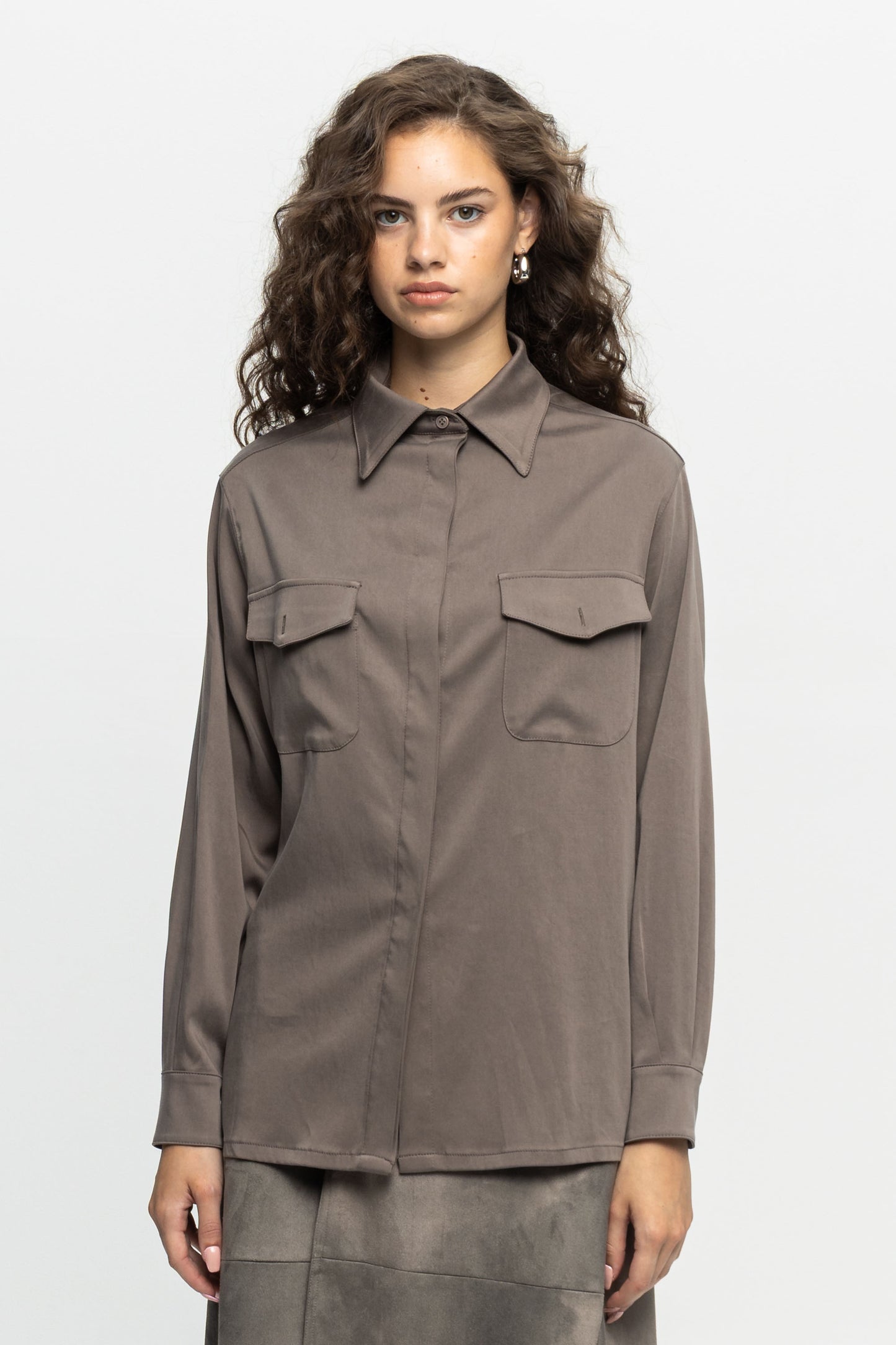 Taupe Pocket Shirt-Black and Black