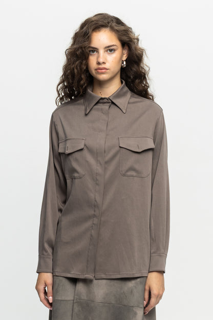 Taupe Pocket Shirt-Black and Black