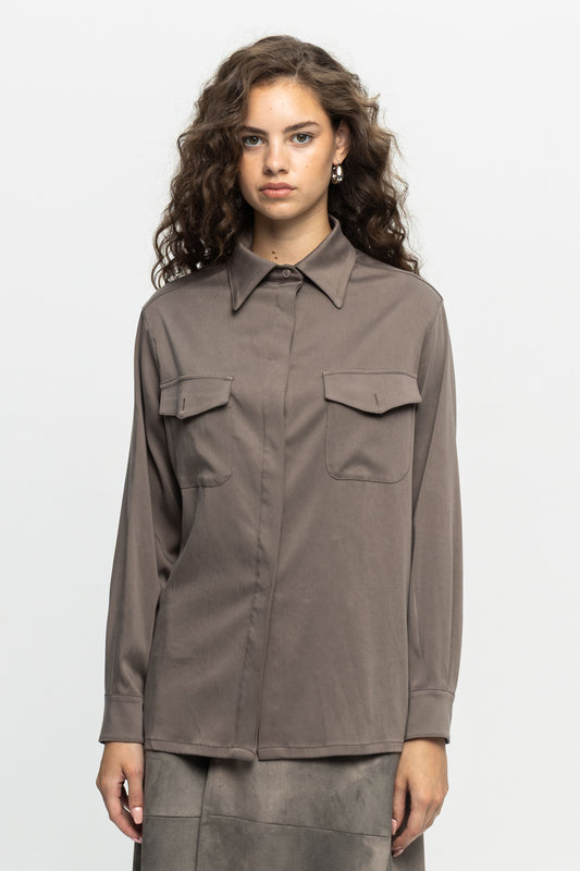 Taupe Pocket Shirt-Black and Black