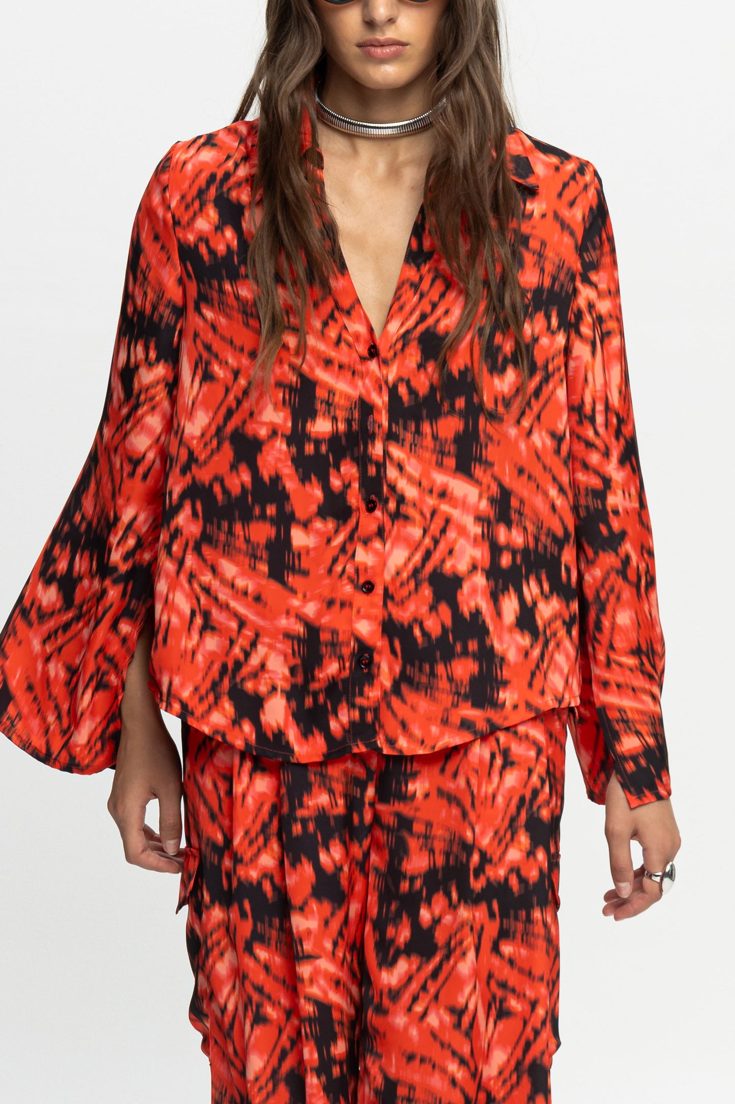 "Red Rum" Satin Shirt-Black and Black