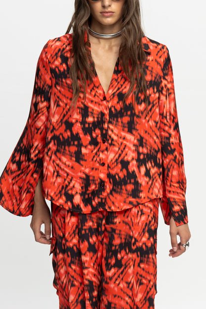 "Red Rum" Satin Shirt-Black and Black
