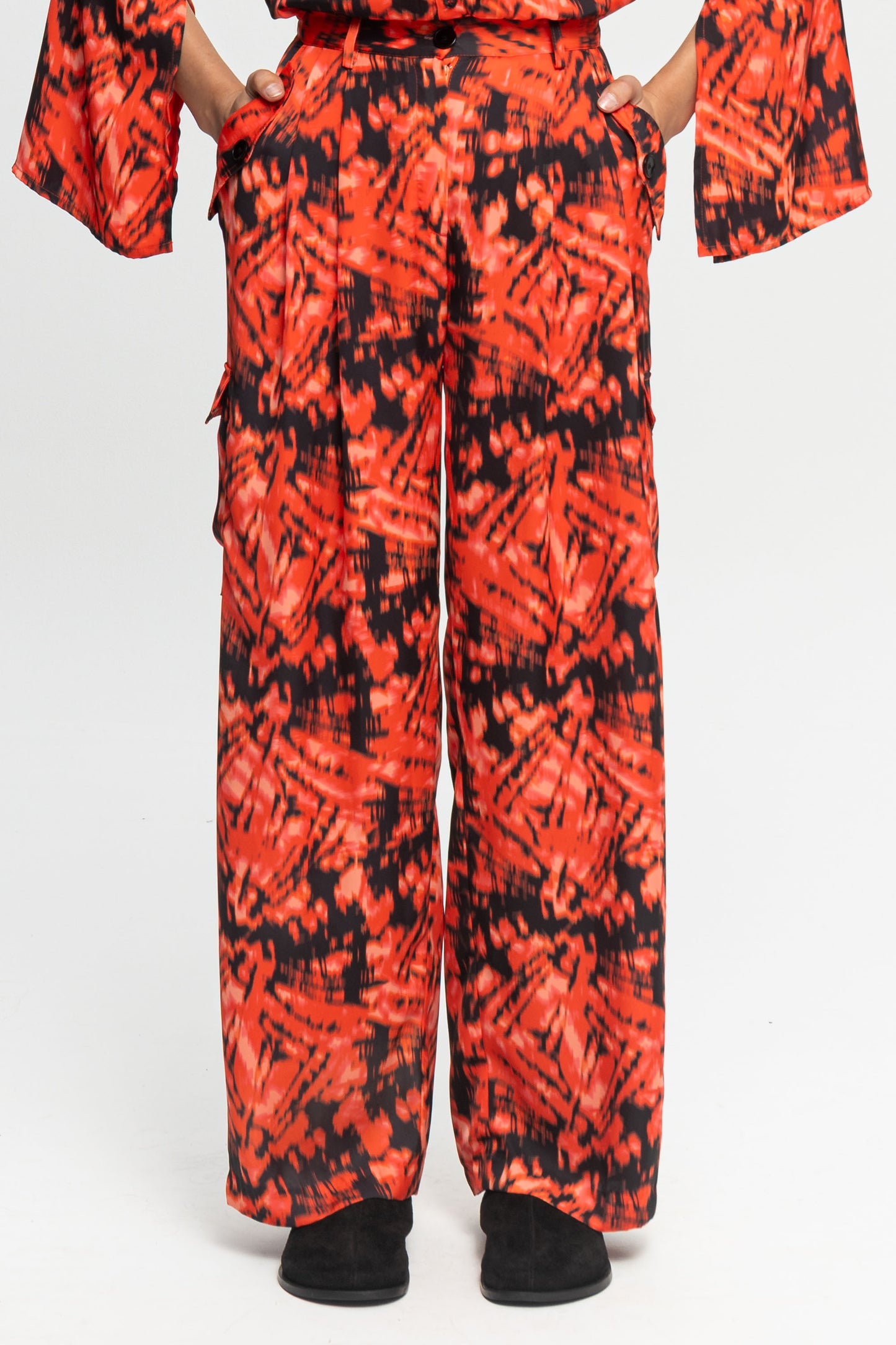 "Red Rum" Satin Trousers-Black and Black