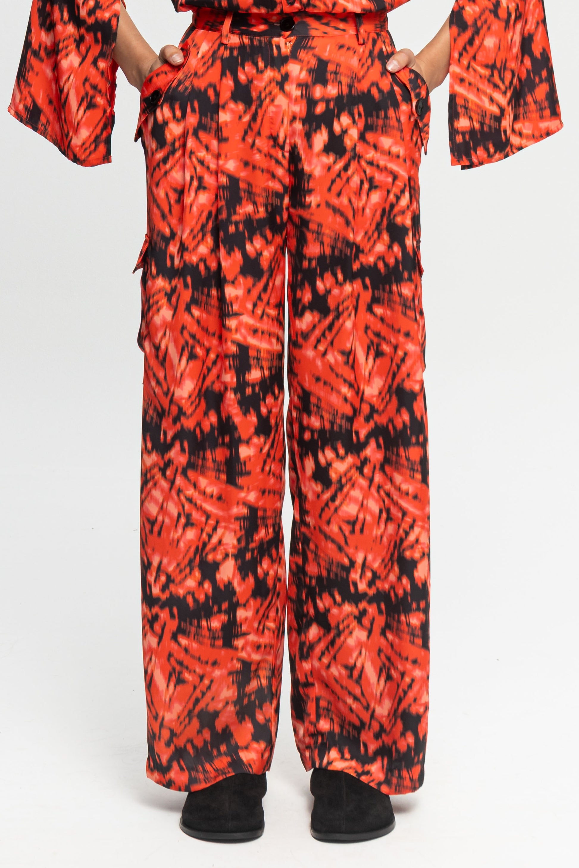 "Red Rum" Satin Trousers-Black and Black