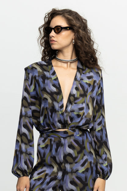 "Purple Haze" Crop Blouse-Black and Black
