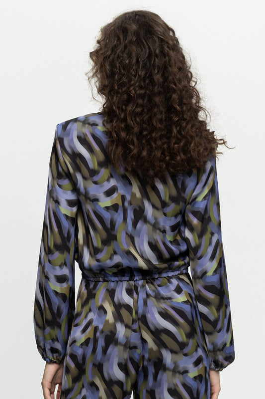 "Purple Haze" Crop Blouse-Black and Black