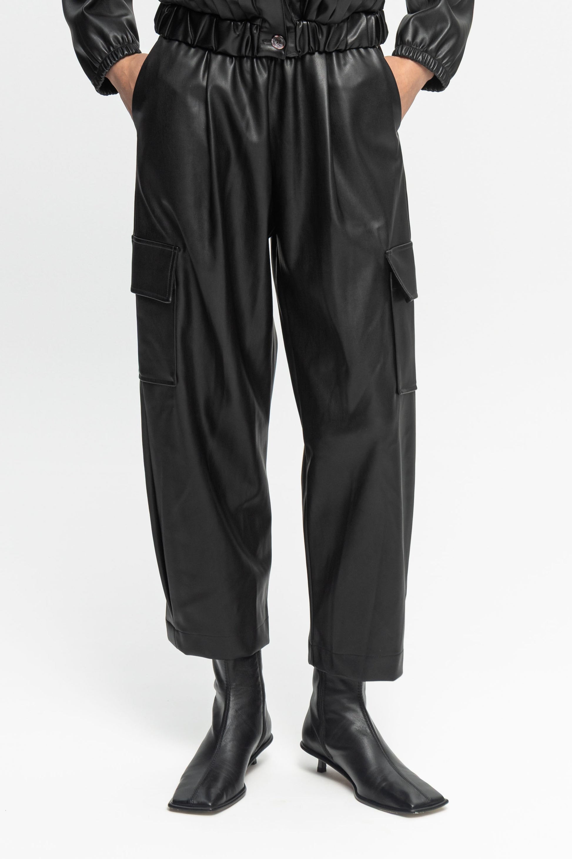 Black Leather Cargo-Black and Black