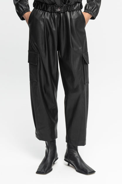 Black Leather Cargo-Black and Black