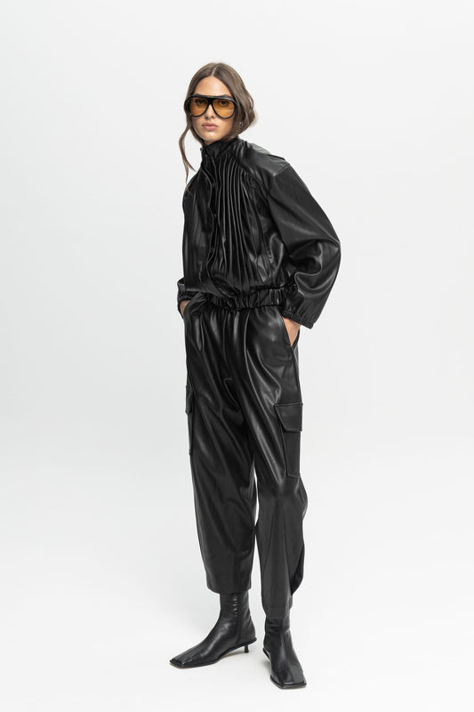 Black Leather Cargo-Black and Black