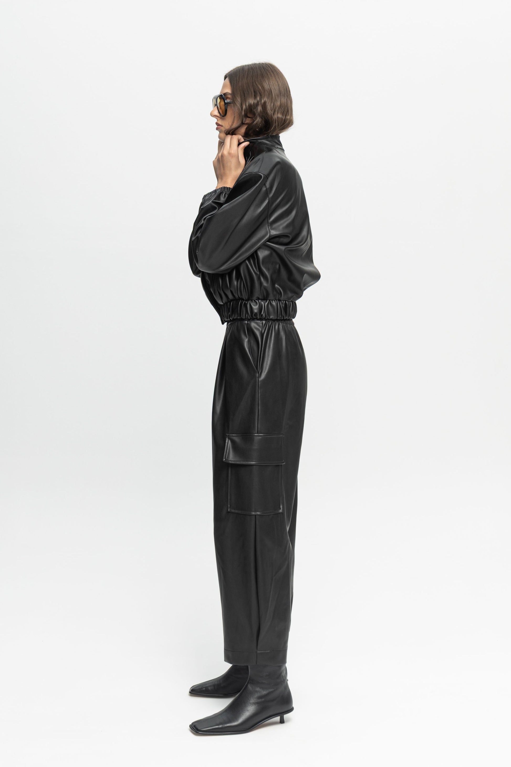 Black Leather Cargo-Black and Black