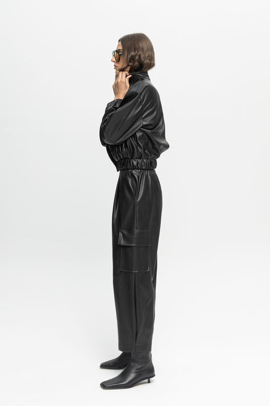 Black Leather Cargo-Black and Black