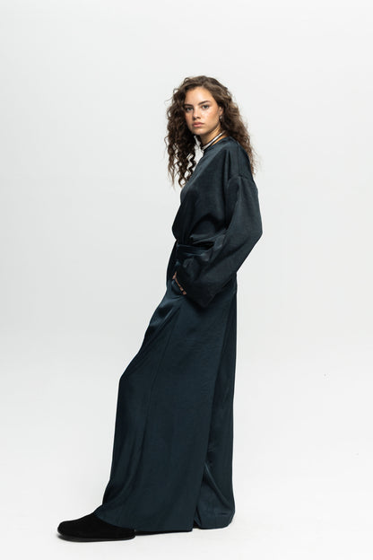 Petrol Satin Pants-Black and Black
