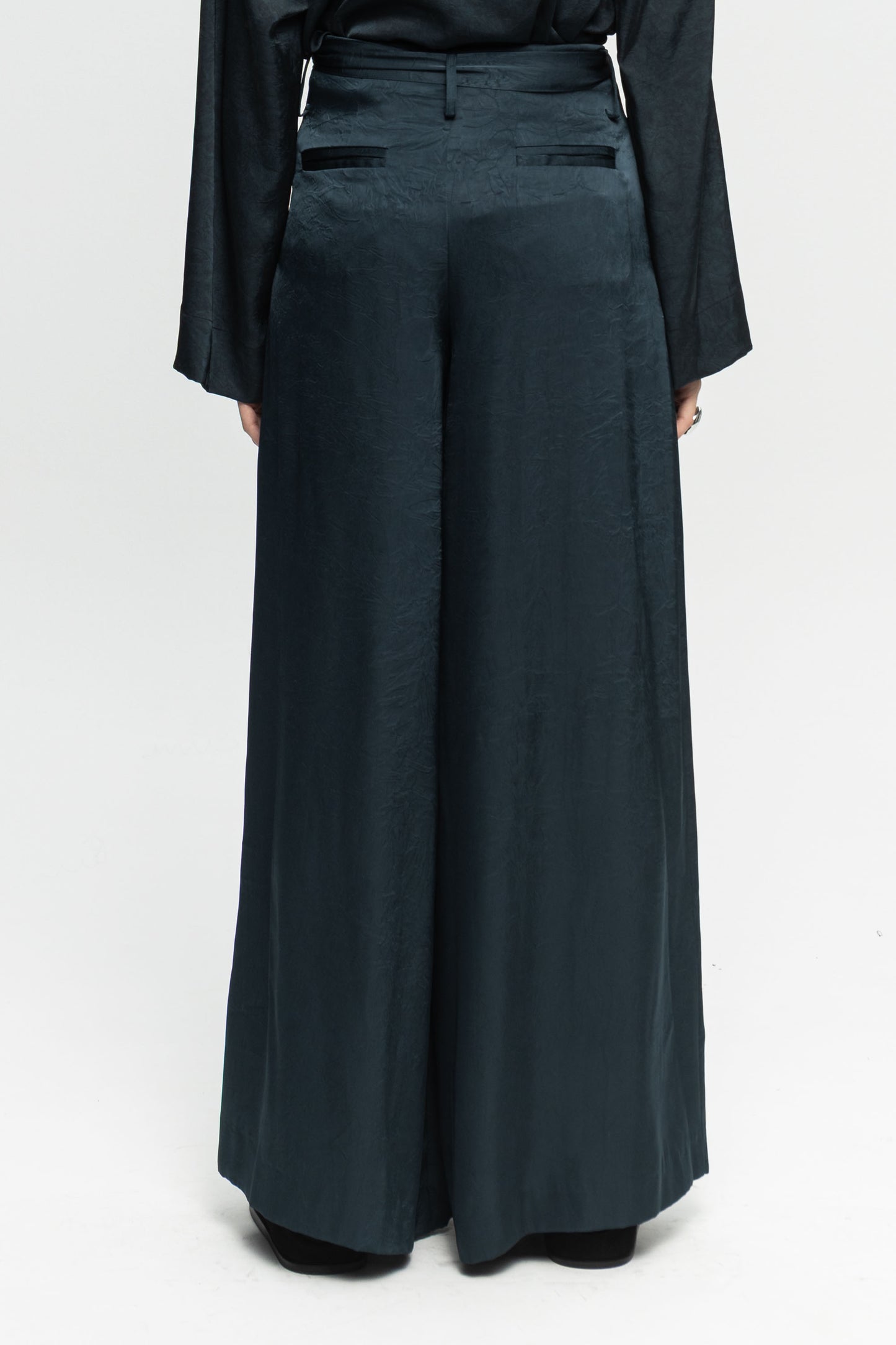 Petrol Satin Pants-Black and Black