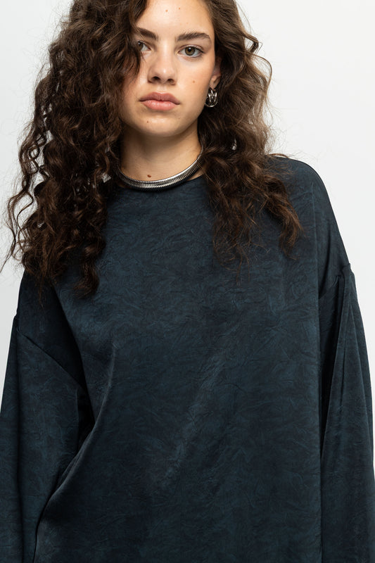 Petrol Long-Sleeve Blouse-Black and Black