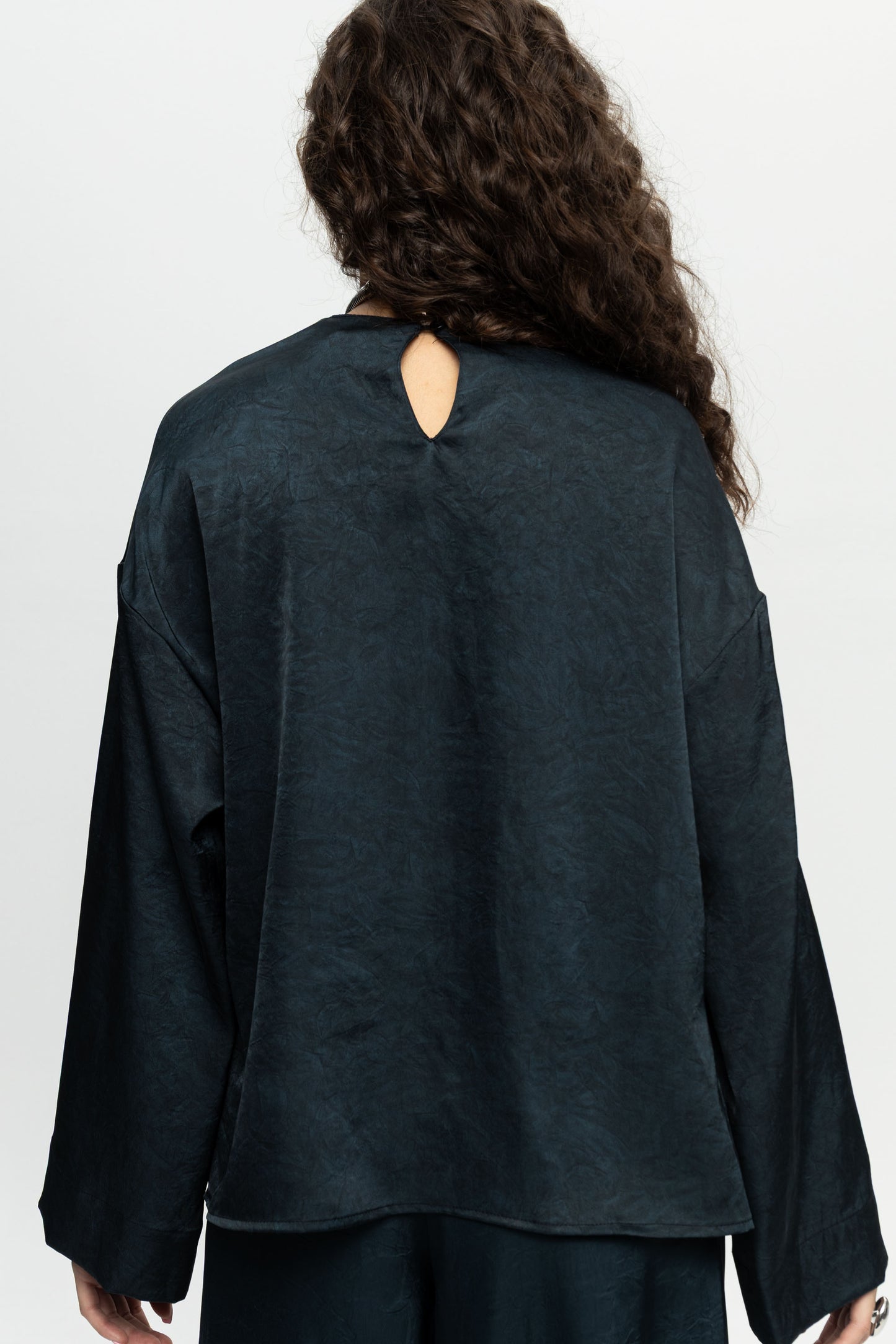 Petrol Long-Sleeve Blouse-Black and Black