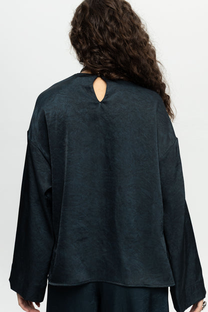 Petrol Long-Sleeve Blouse-Black and Black