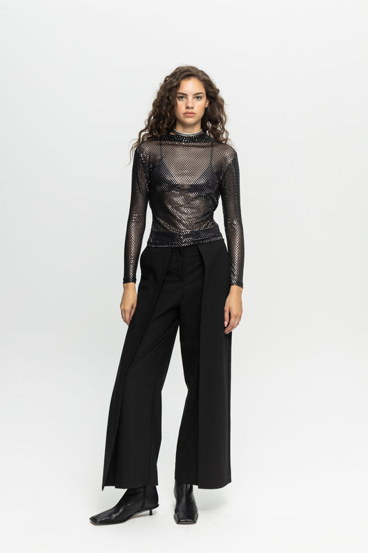 Metallic Open Back Top-Black and Black