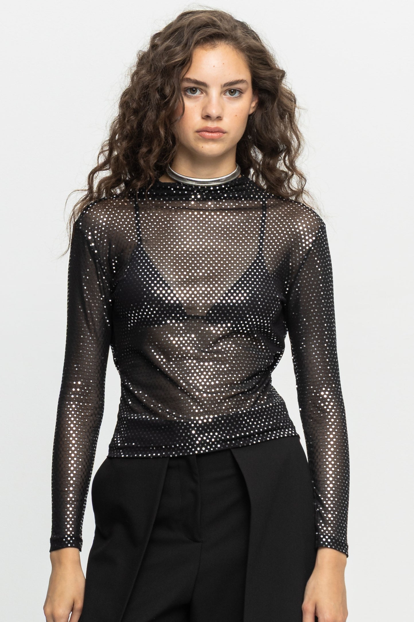 Metallic Open Back Top-Black and Black
