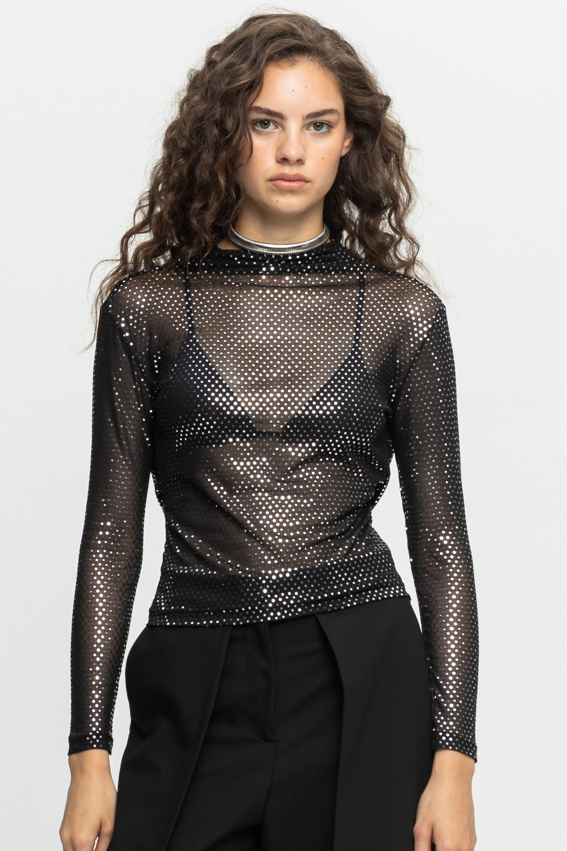 Metallic Open Back Top-Black and Black