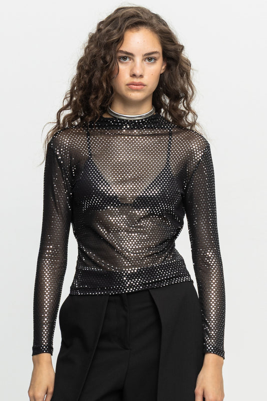 Metallic Open Back Top-Black and Black