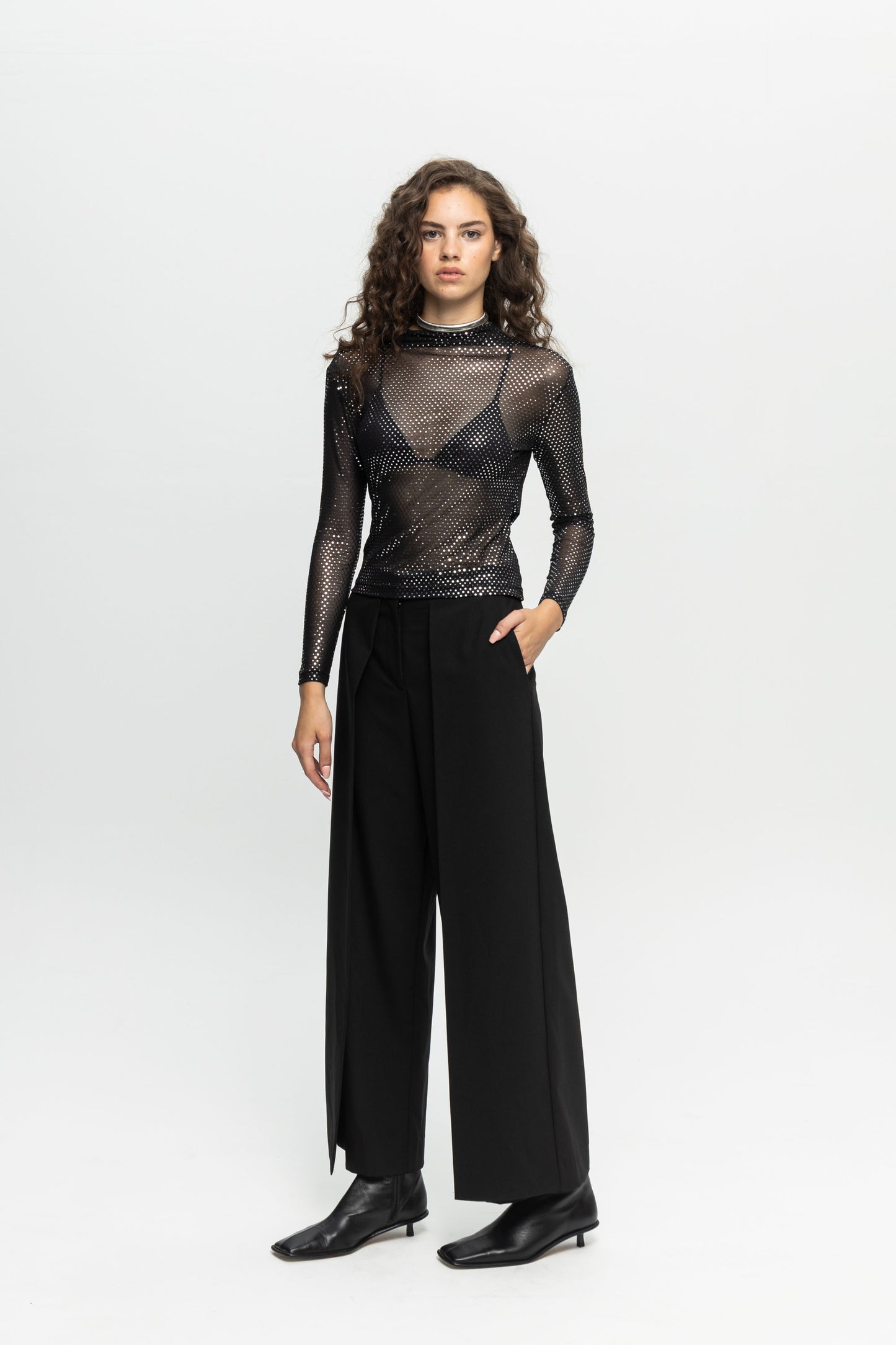 Metallic Open Back Top-Black and Black