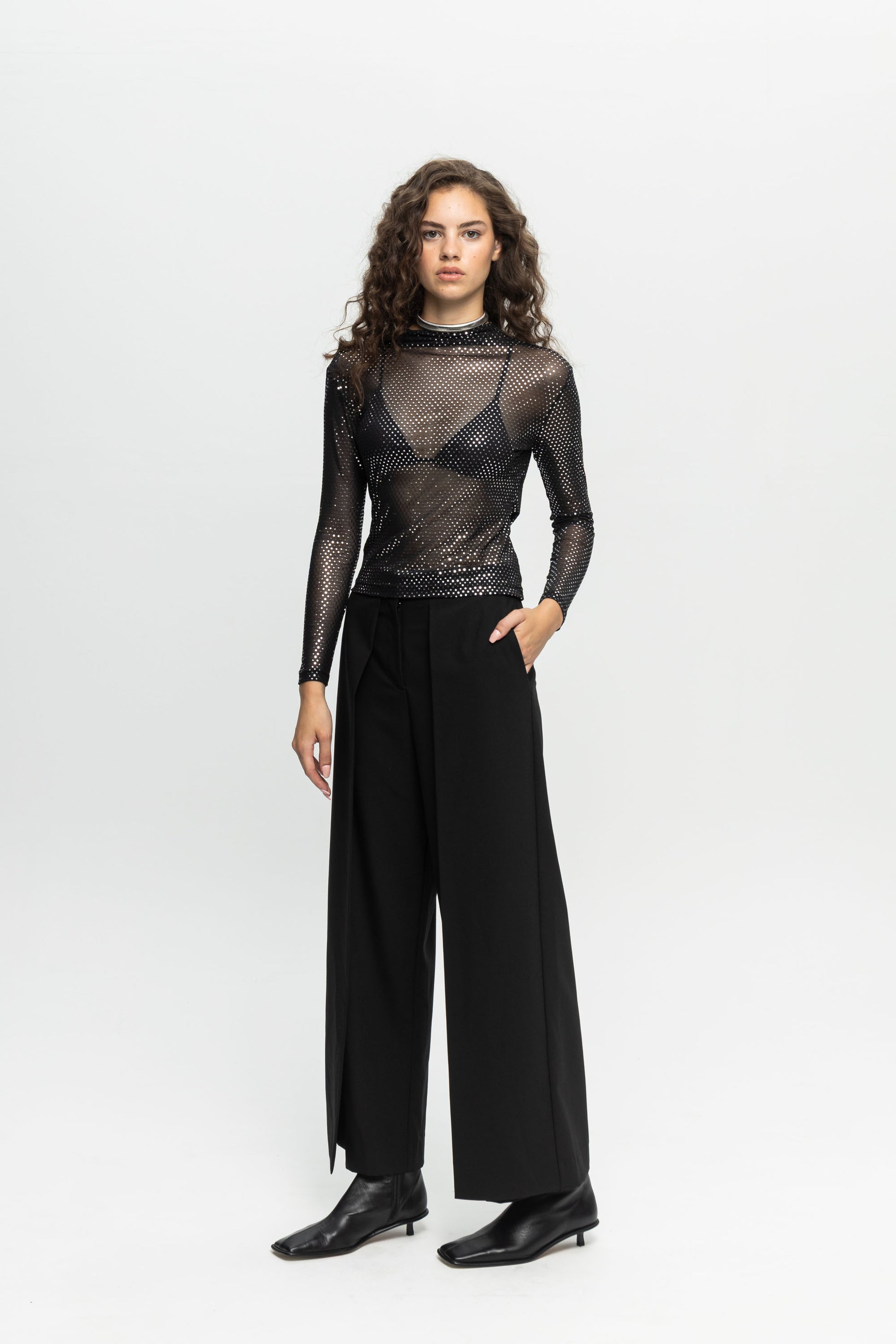 Metallic Open Back Top-Black and Black