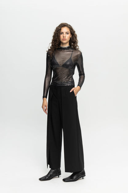 Metallic Open Back Top-Black and Black