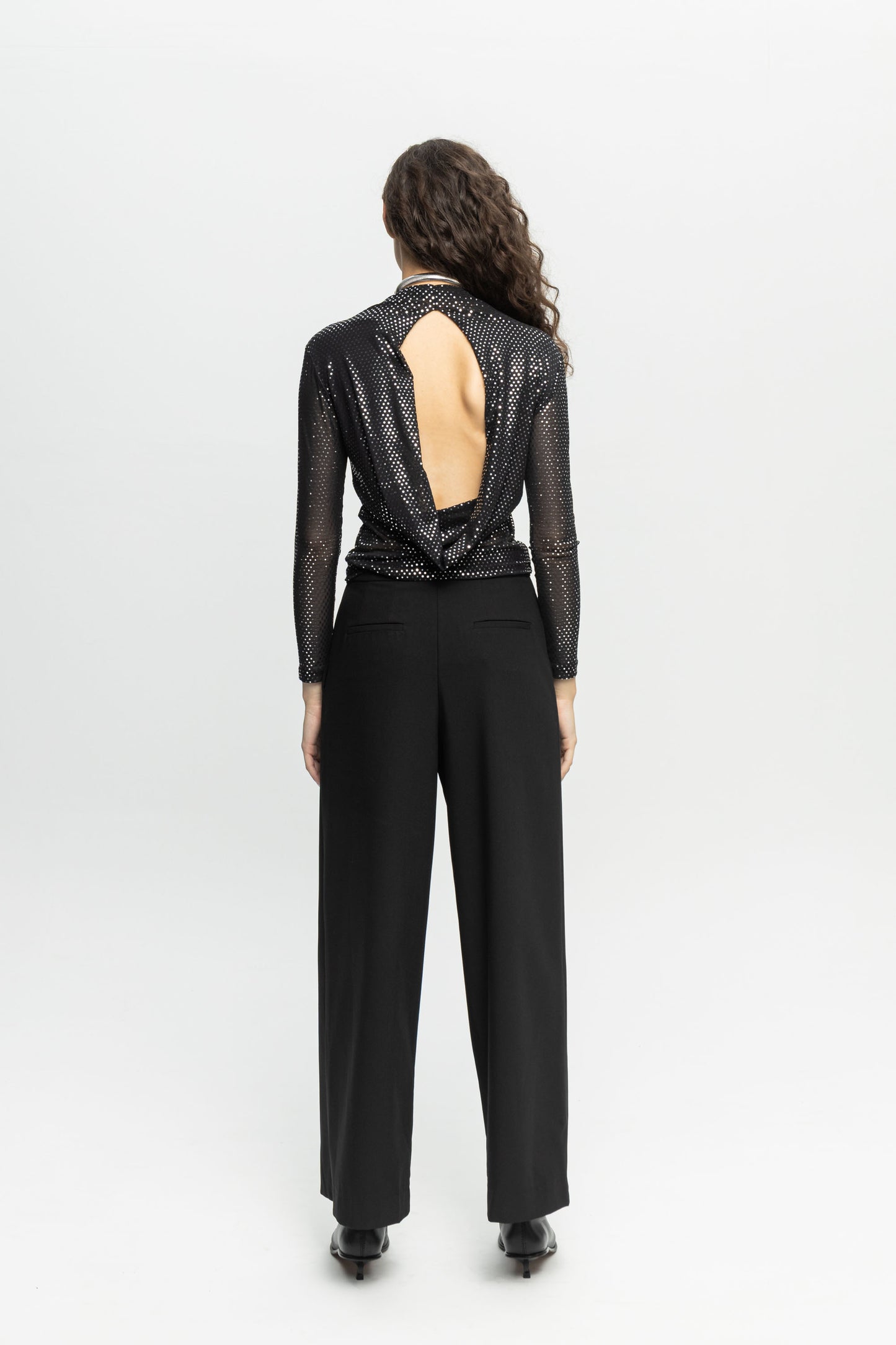 Metallic Open Back Top-Black and Black