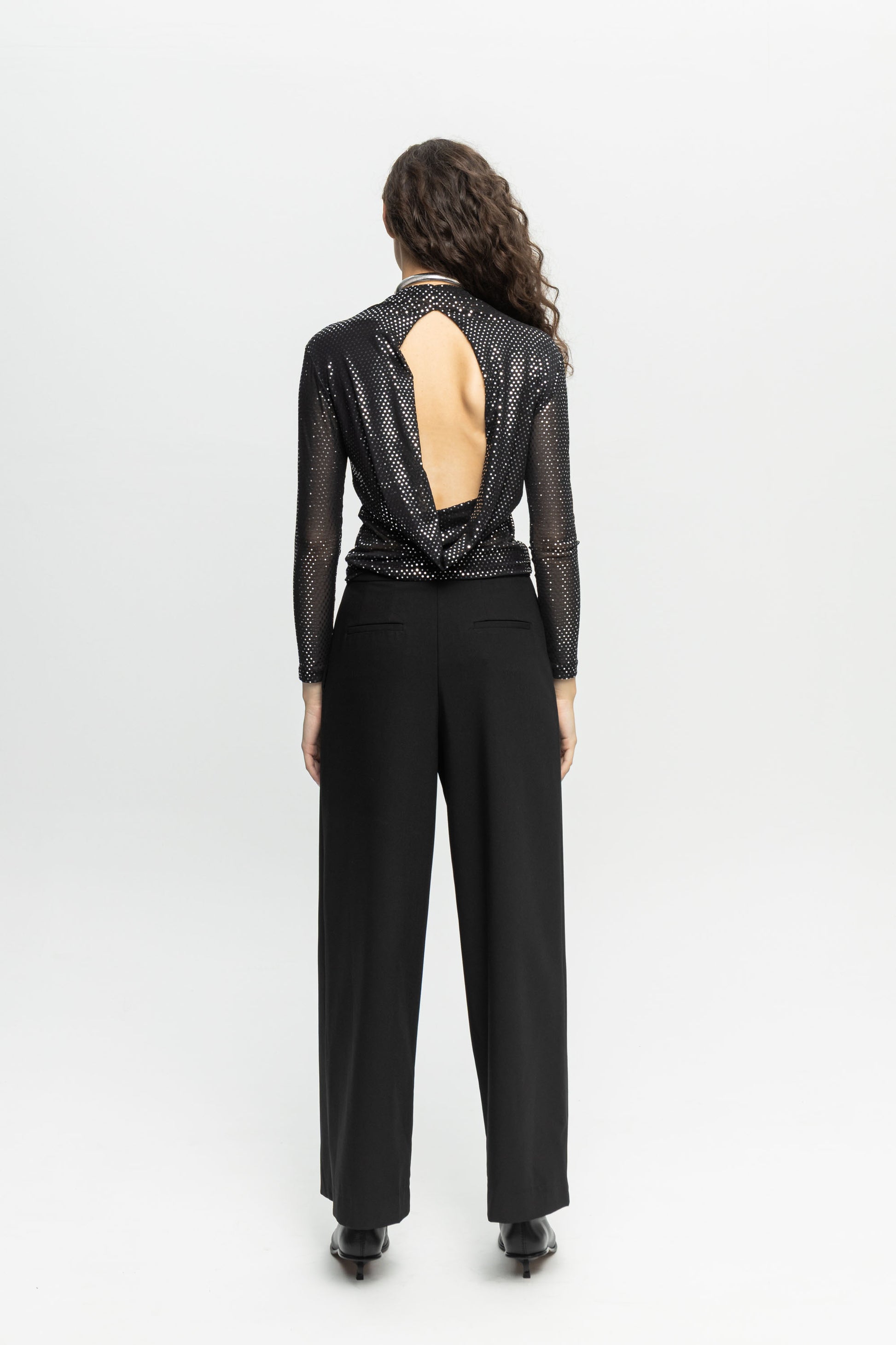 Metallic Open Back Top-Black and Black